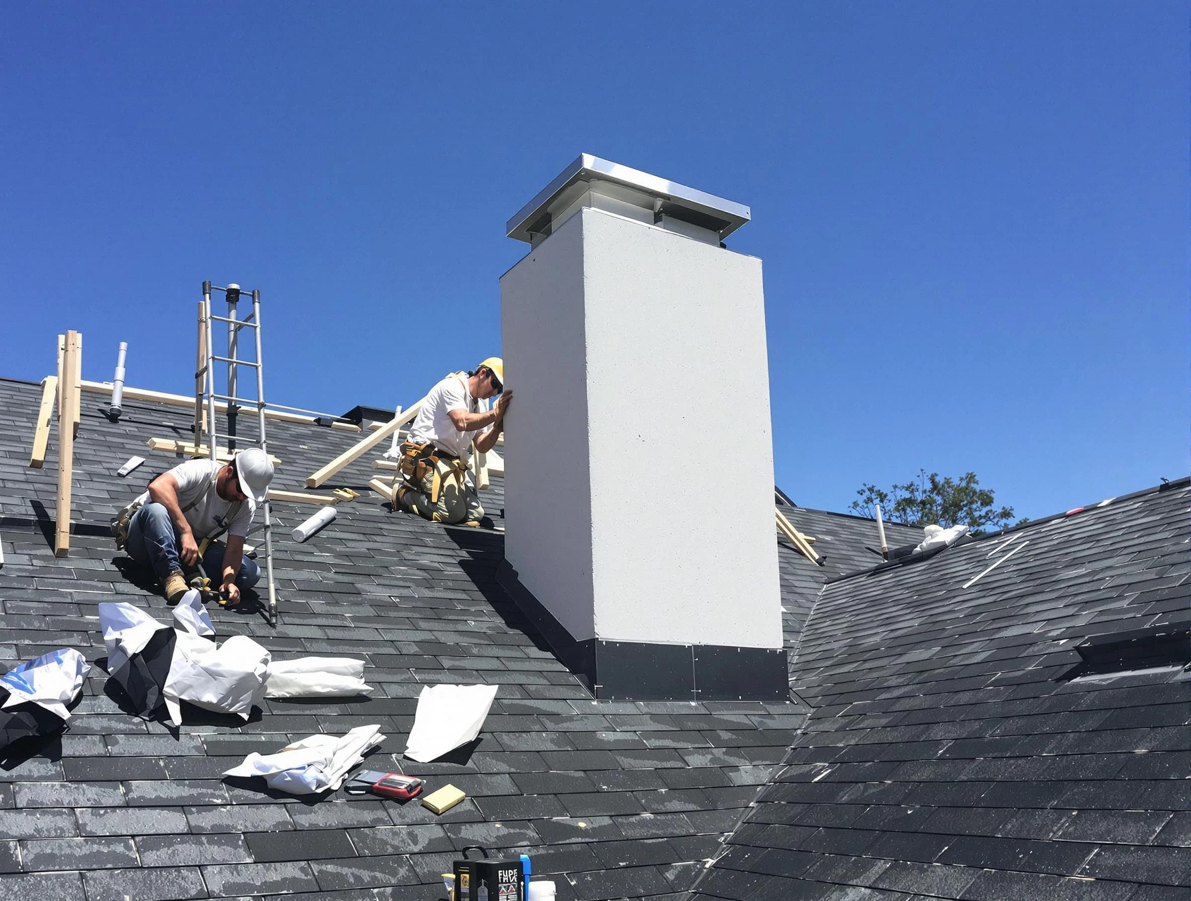 Hampton Chimney Sweep crew installing a new chimney in Hampton, PA