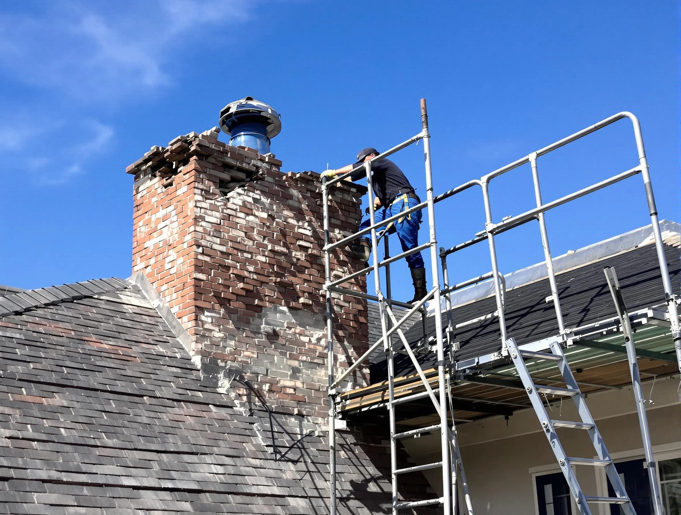 Rebuilding a chimney structure by Hampton Chimney Sweep in Hampton, PA