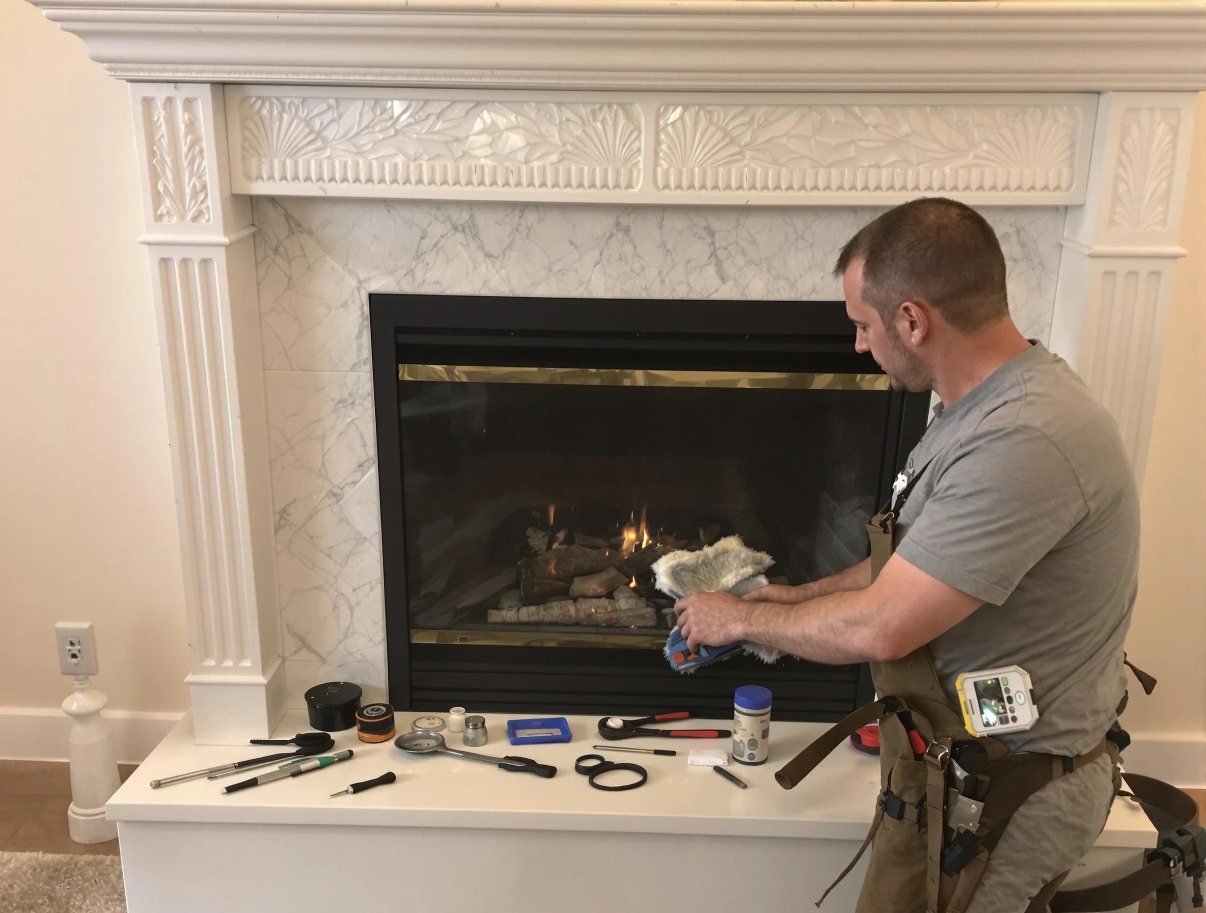 Hampton Chimney Sweep performing fireplace maintenance in Hampton, PA