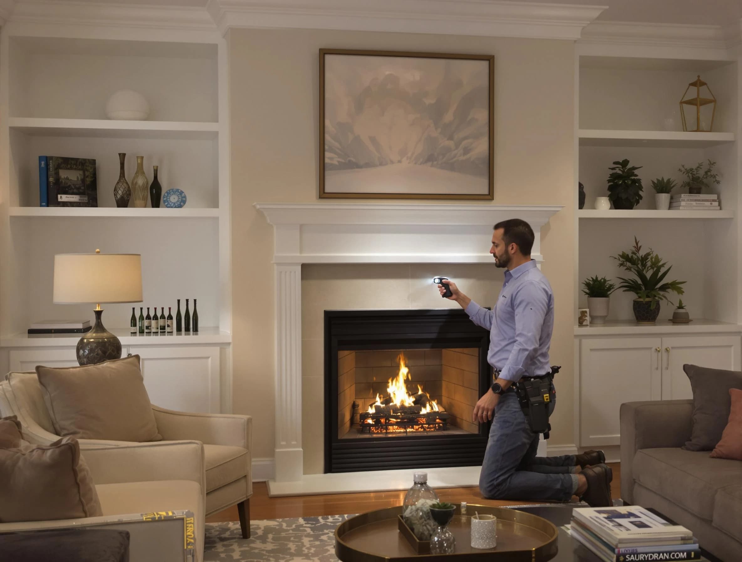 Hampton Chimney Sweep conducting a fireplace safety inspection in Hampton, PA