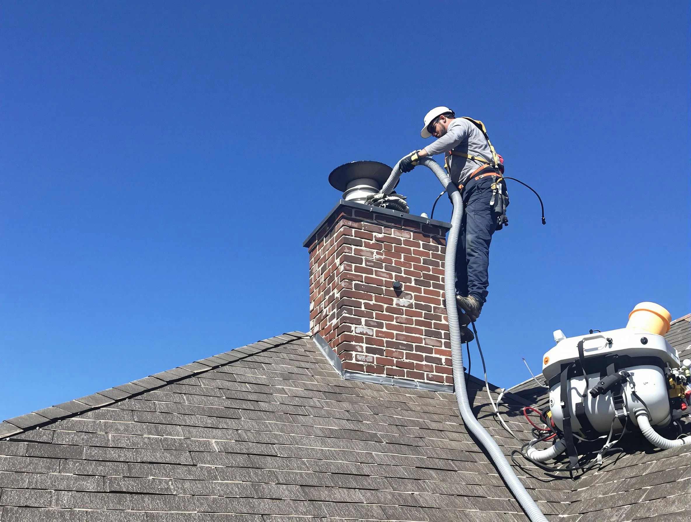 Dedicated Hampton Chimney Sweep team member cleaning a chimney in Hampton, PA