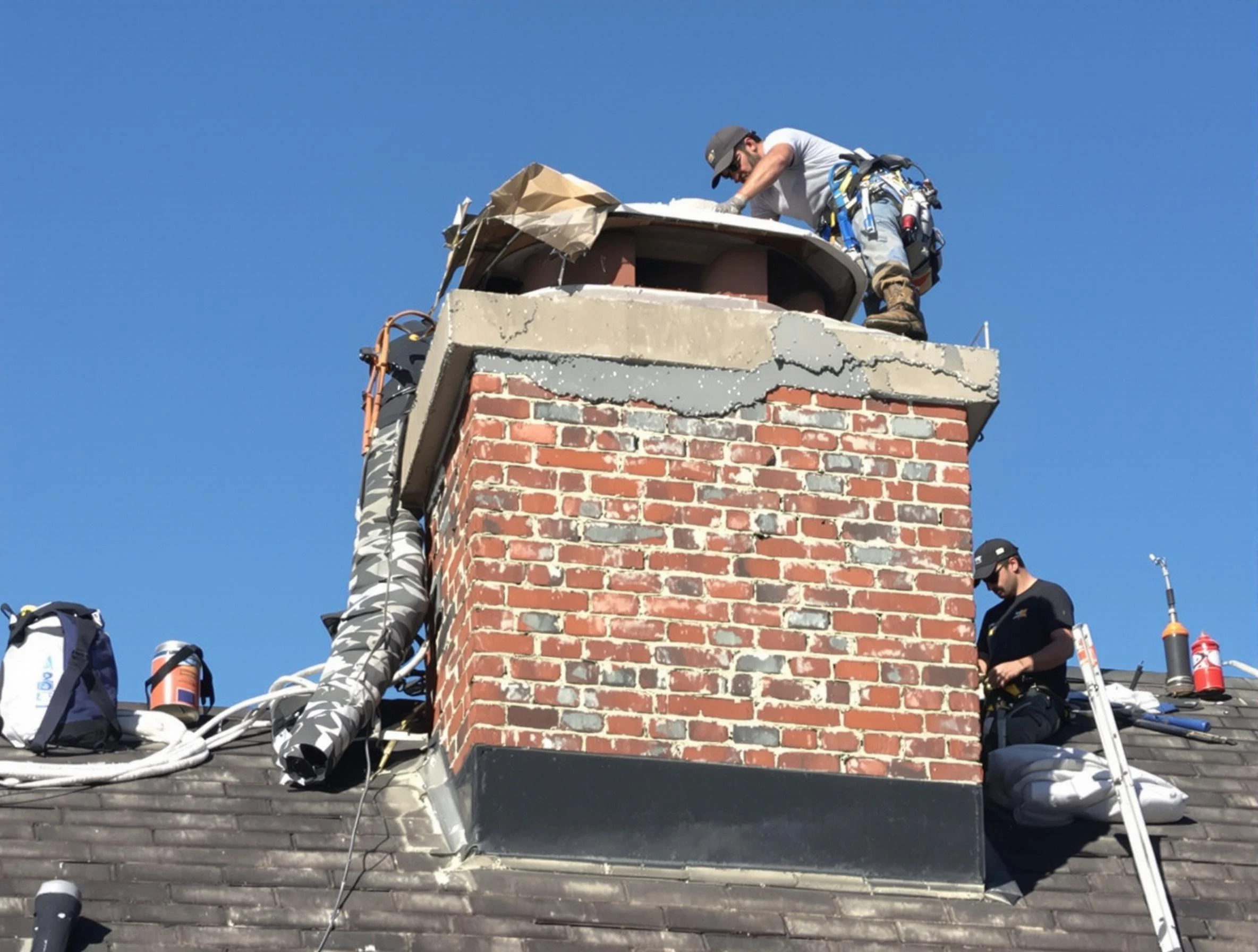 Hampton Chimney Sweep installing a custom chimney crown in Hampton, PA