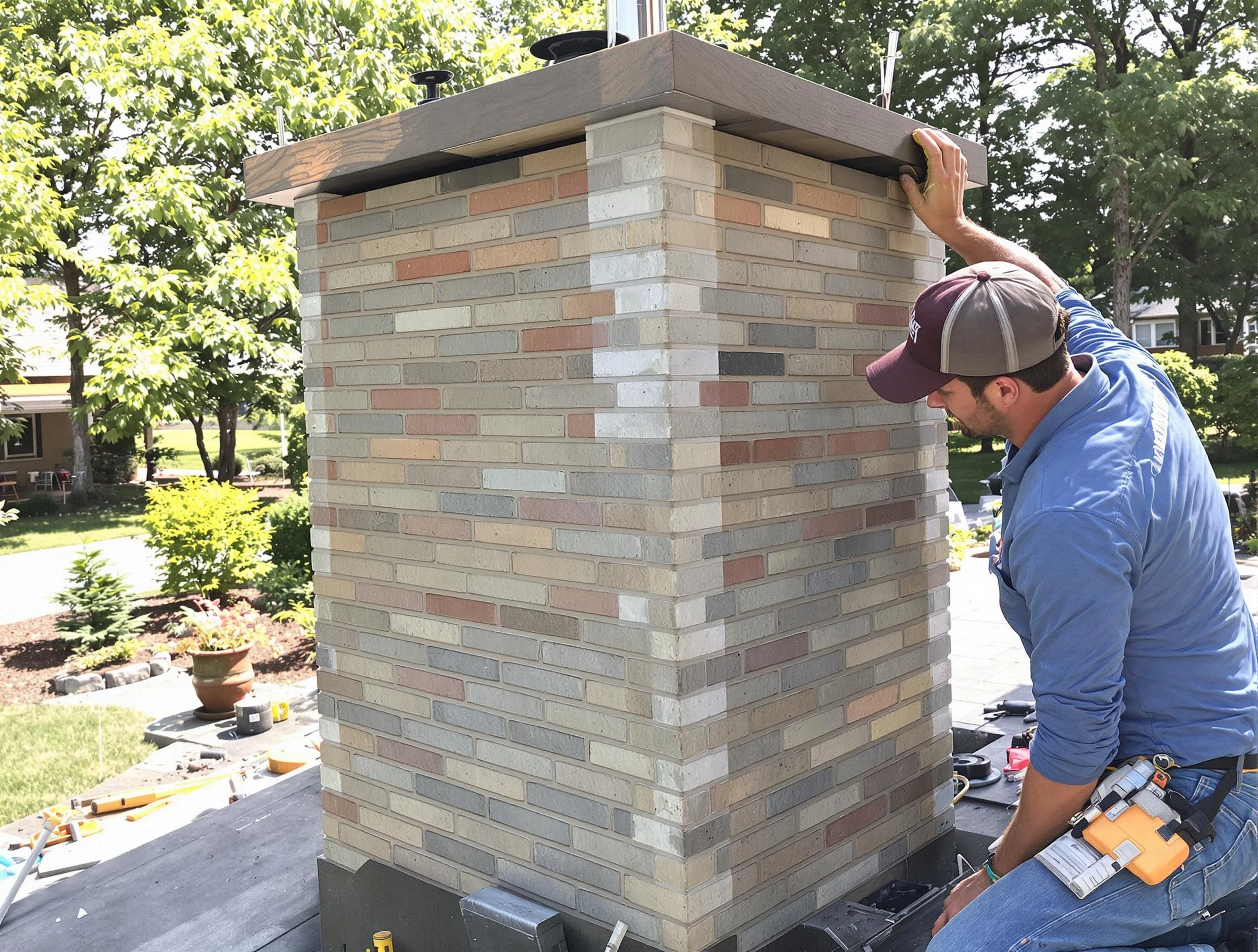 Hampton Chimney Sweep completing a modern chimney remodel in Hampton, PA