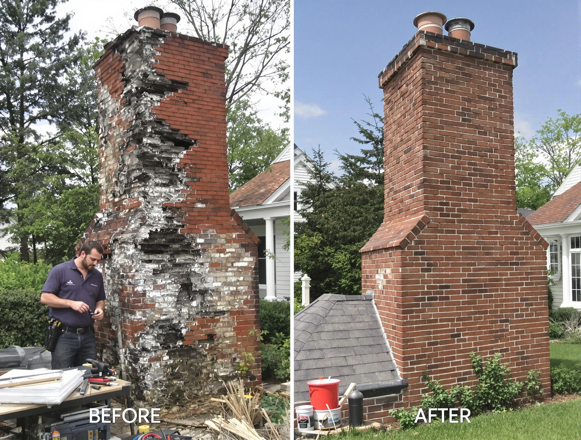 Hampton Chimney Sweep performing a full chimney restoration in Hampton, PA